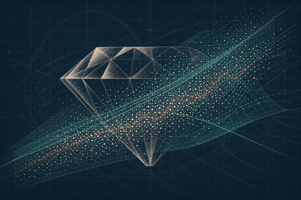 Editorial illustration of diamond facets and regression surfaces