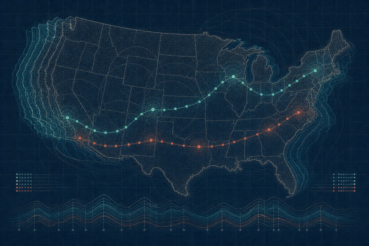 Editorial map of changing US crime-rate centroids