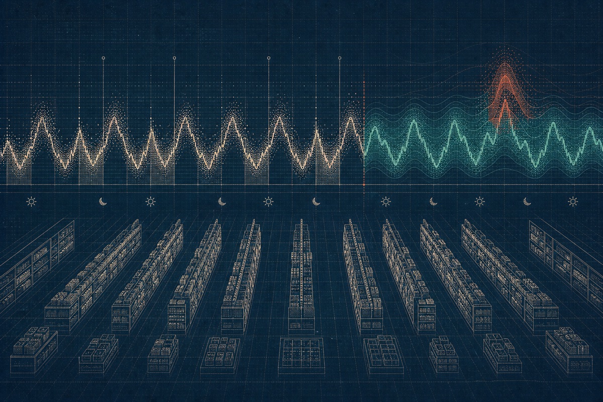 Editorial illustration of seasonal retail sales forecasting